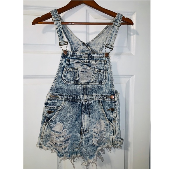 Destroyed Denim Short Overalls - Picture 2 of 4